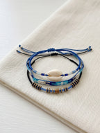 Blue braided three-piece bracelet set with adjustable pull cords | BRA504-01 | image 3