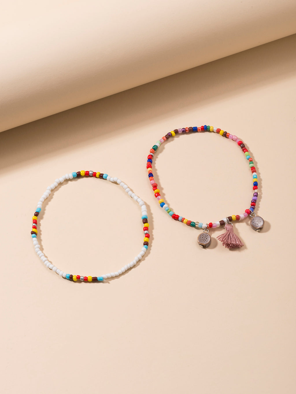 Multicolor Beaded Tassel Anklet Set with plastic details | JL7299-01 | image 3