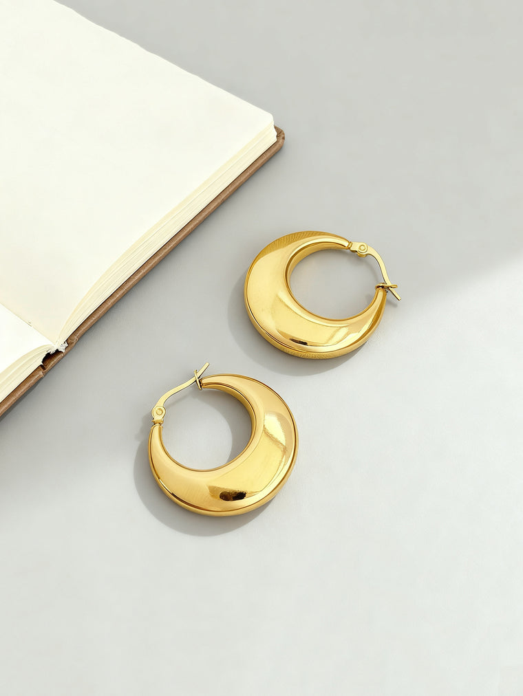 Gold-tone stainless steel U-hoop earrings with polished finish | ERA646-01 | image 3