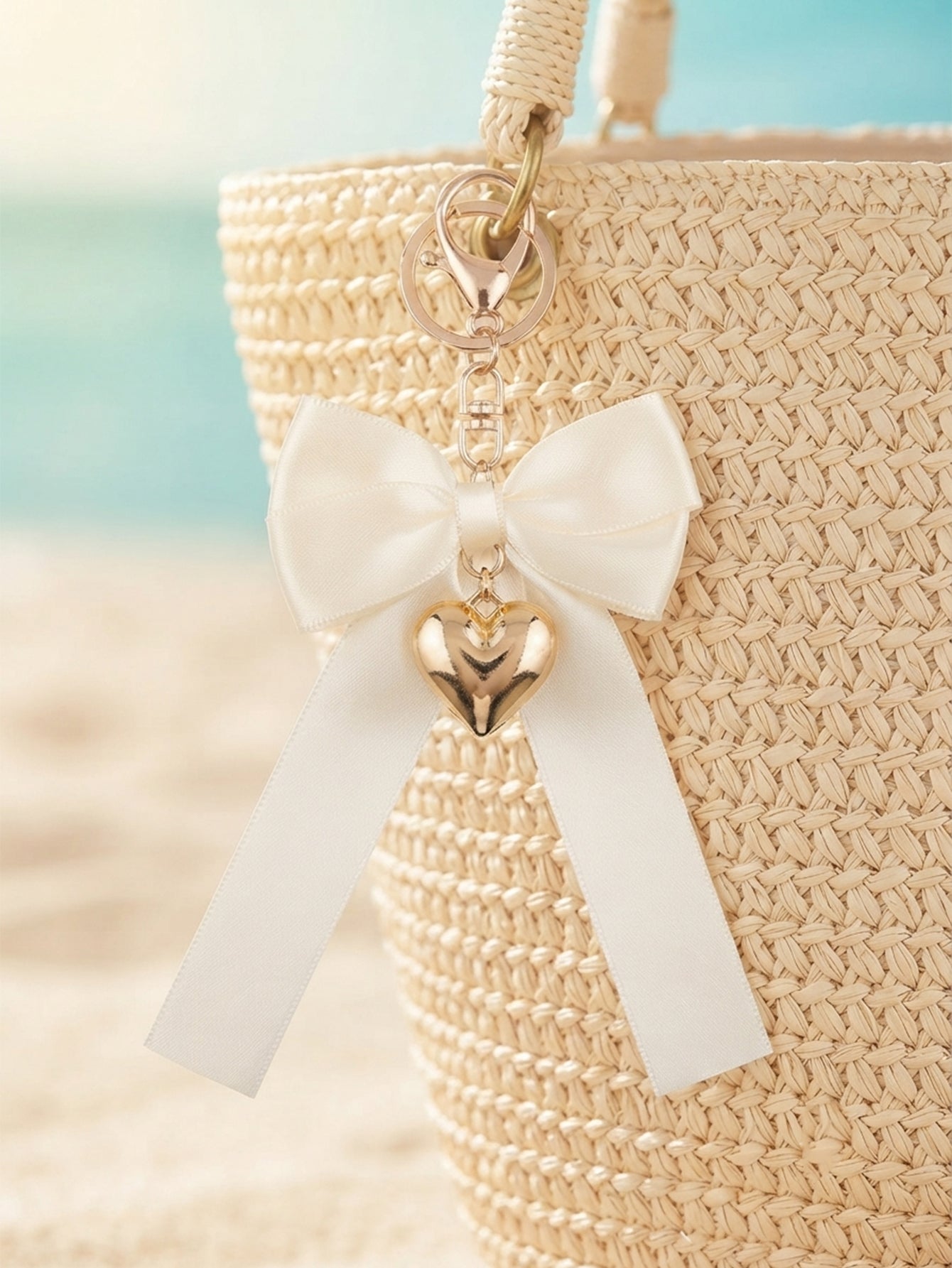 Ivory bow keychain with heart-shaped accent | KCA051-10 | image 3