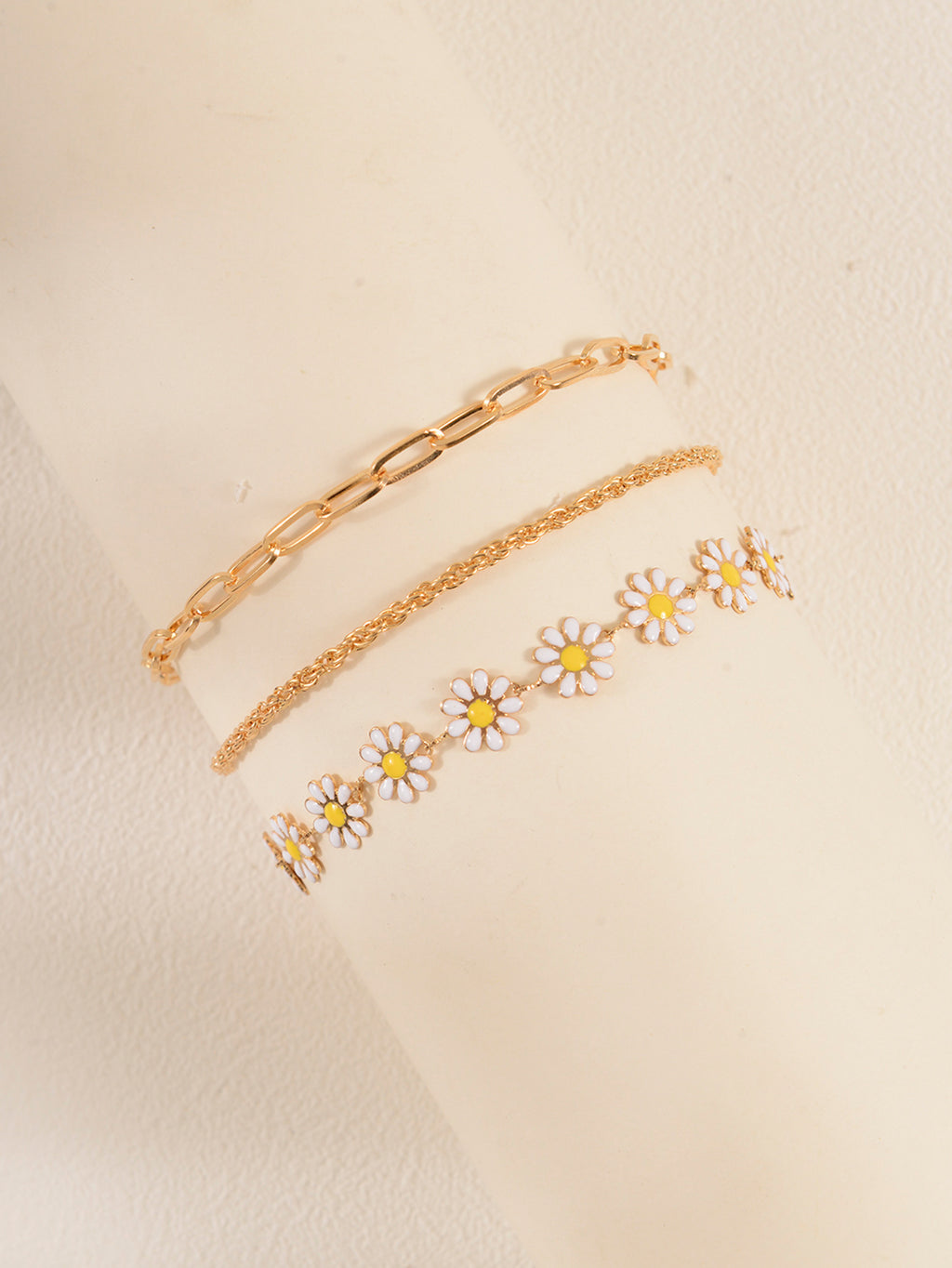 Gold-Tone Daisy Link Anklet Set with zinc alloy details | JL7368-01 | image 3