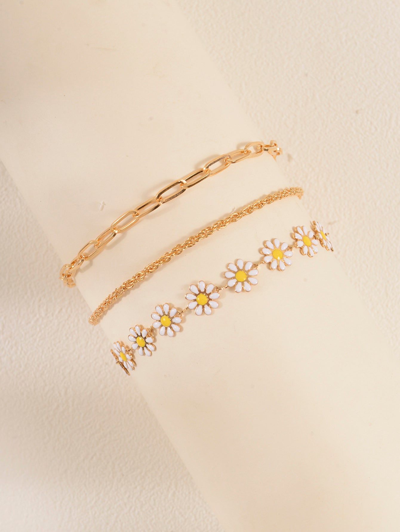 Gold-Tone Daisy Link Anklet Set with zinc alloy details | JL7368-01 | image 3