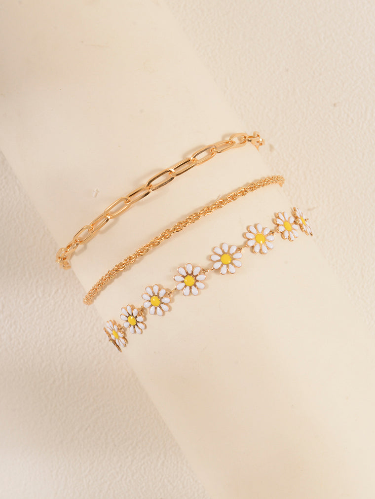 Gold-Tone Daisy Link Anklet Set with zinc alloy details | JL7368-01 | image 3