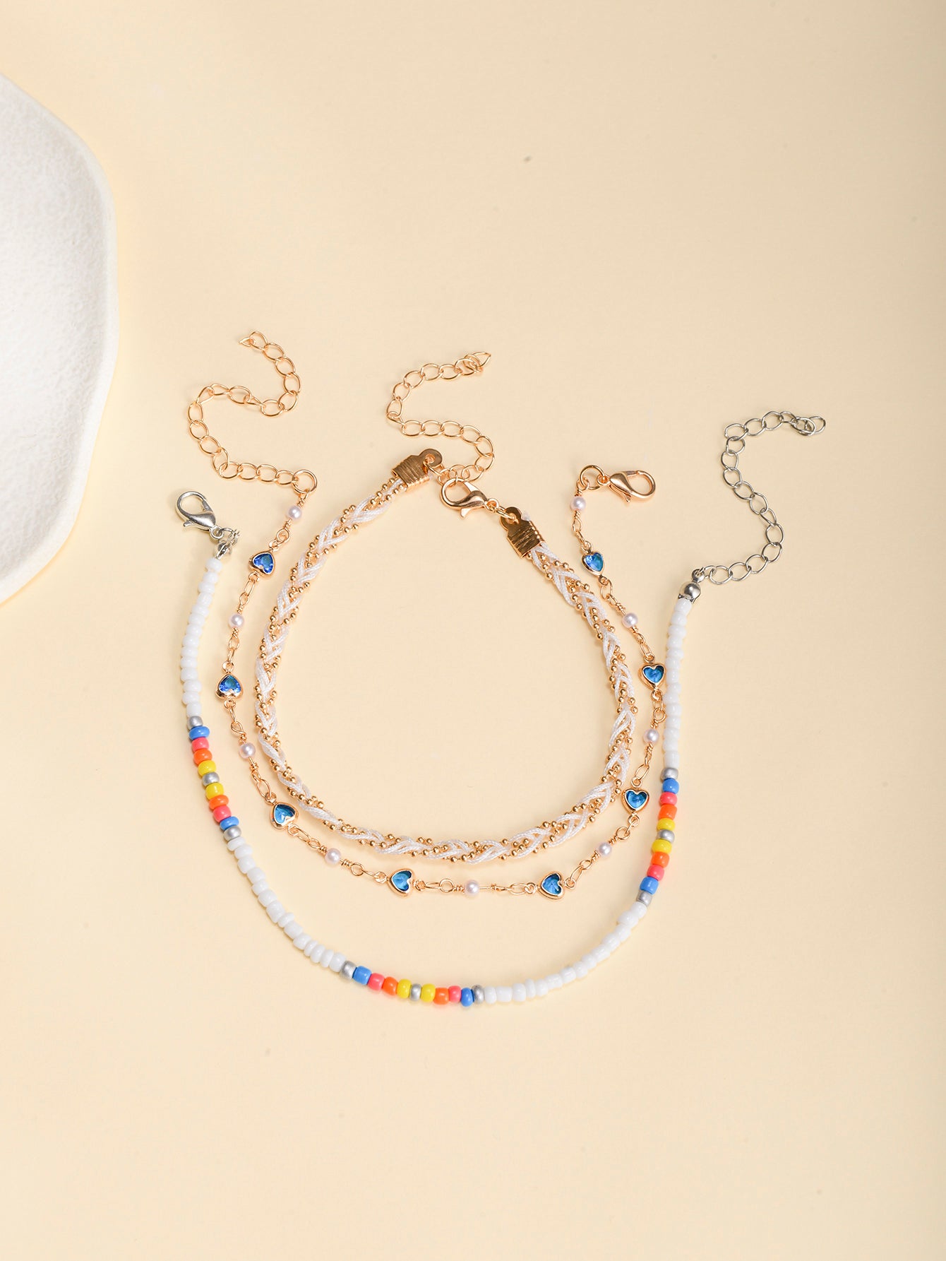 Blue Heart Beaded Anklet Set with zinc alloy details | JL7341-01 | image 3