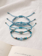 Teal braided three-piece bracelet set with adjustable pull cords | BRA517-01 | image 3