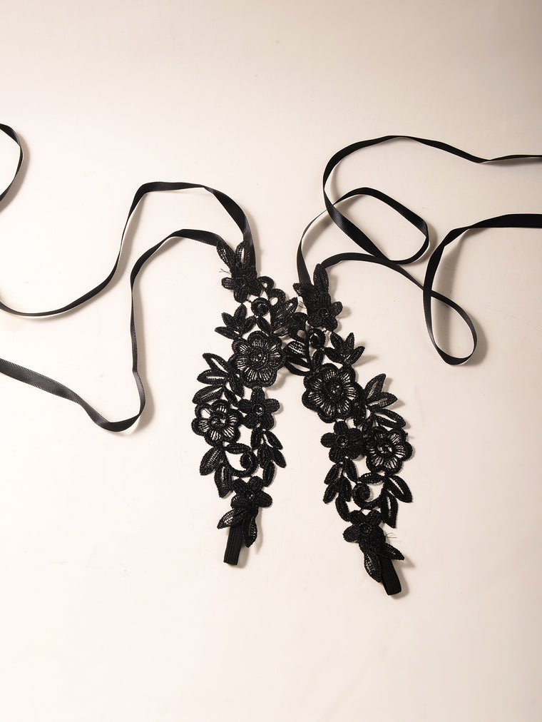 Black Lace Flower Anklet Set with polyester details | JL7413-01 | image 3