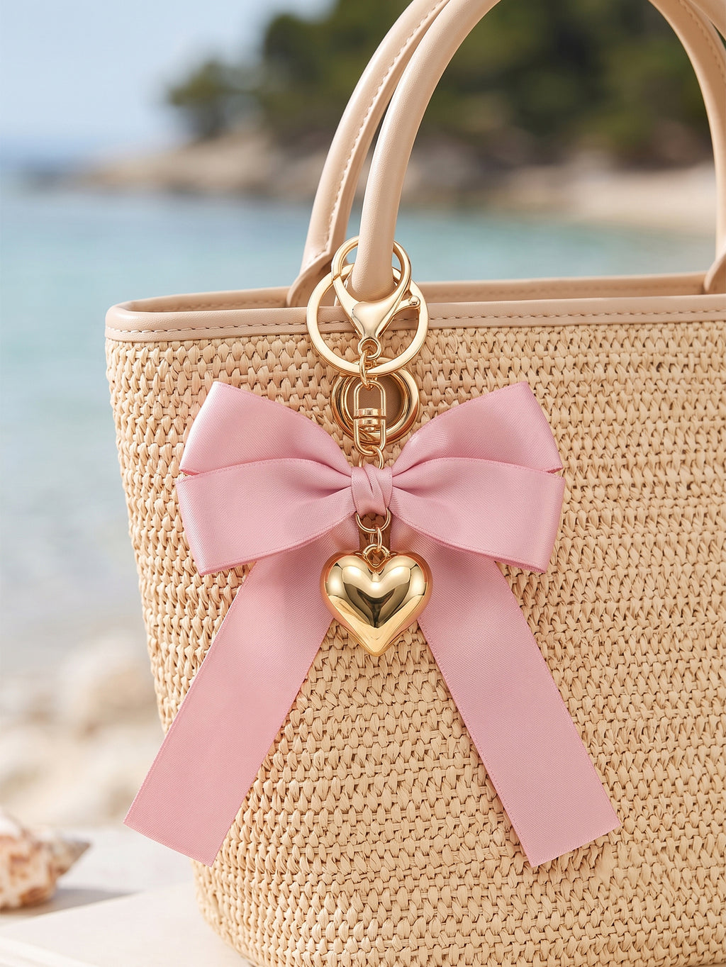 Pink bow keychain with heart-shaped accent | KCA051-06 | image 3