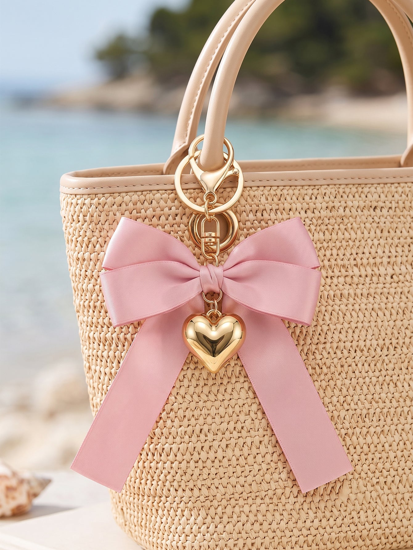 Pink bow keychain with heart-shaped accent | KCA051-06 | image 3