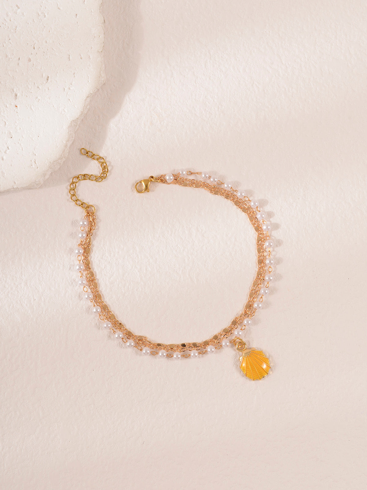 Yellow Shell Beaded Layered Anklet with zinc alloy details | JL7379-01 | image 3