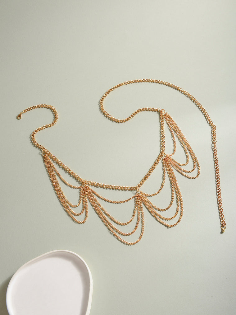 Gold-Tone Layered Tassel Waist Chain with zinc-alloy details | BCN0235-01 | image 4