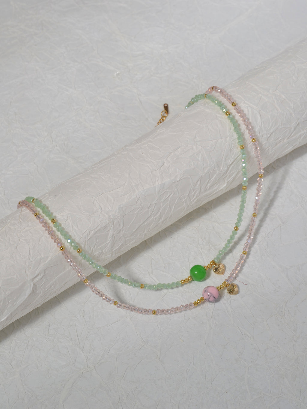 Pink Green Faux Crystal Necklace Set with glass details | NA566-01 | image 4