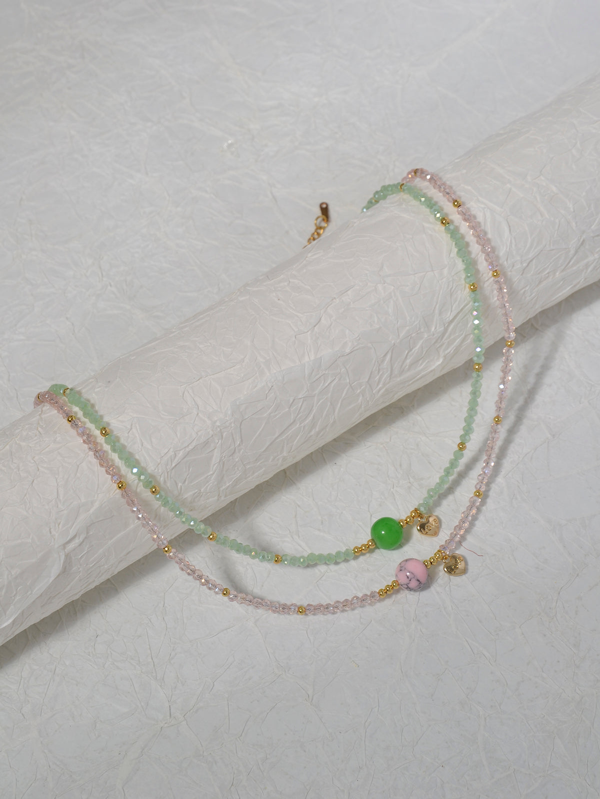Pink Green Faux Crystal Necklace Set with glass details | NA566-01 | image 4