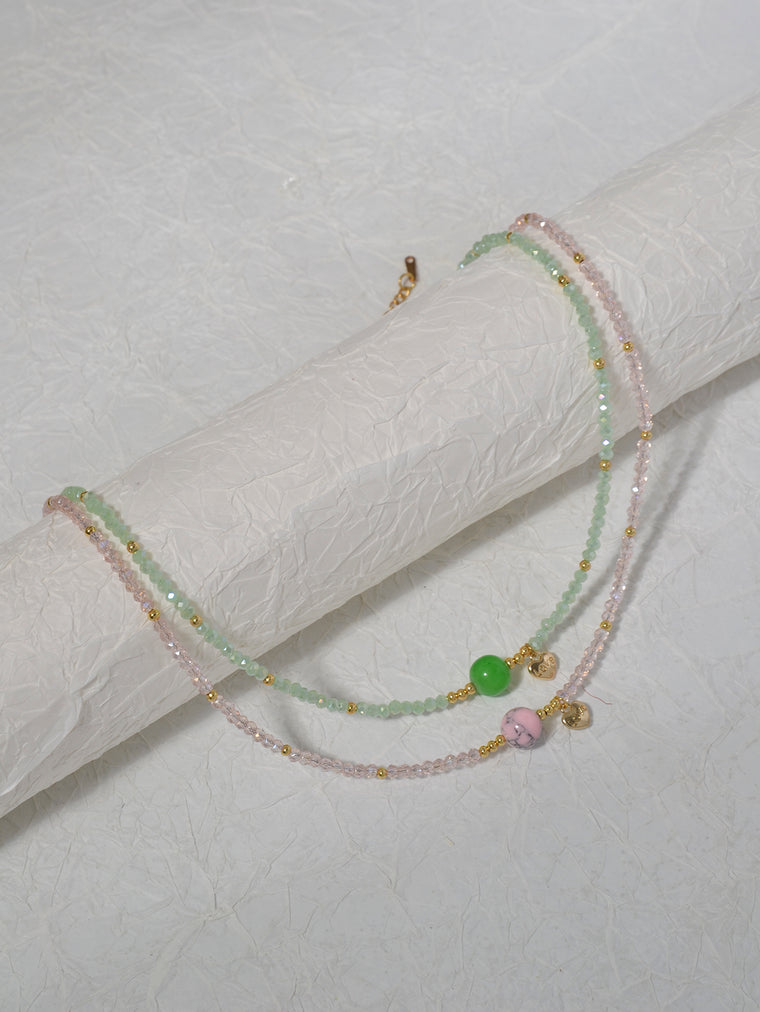Pink Green Faux Crystal Necklace Set with glass details | NA566-01 | image 4