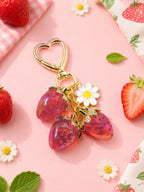 Triple strawberry heart keychain with translucent accents | KCA064-01 | image 4