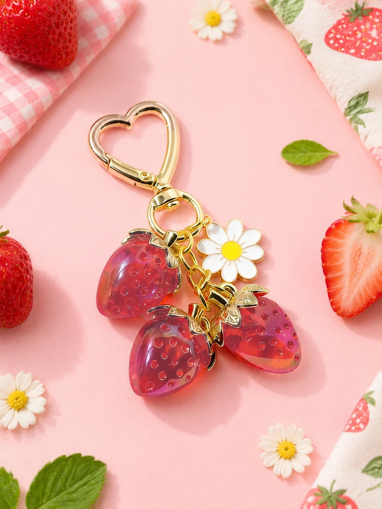Triple strawberry heart keychain with translucent accents | KCA064-01 | image 4