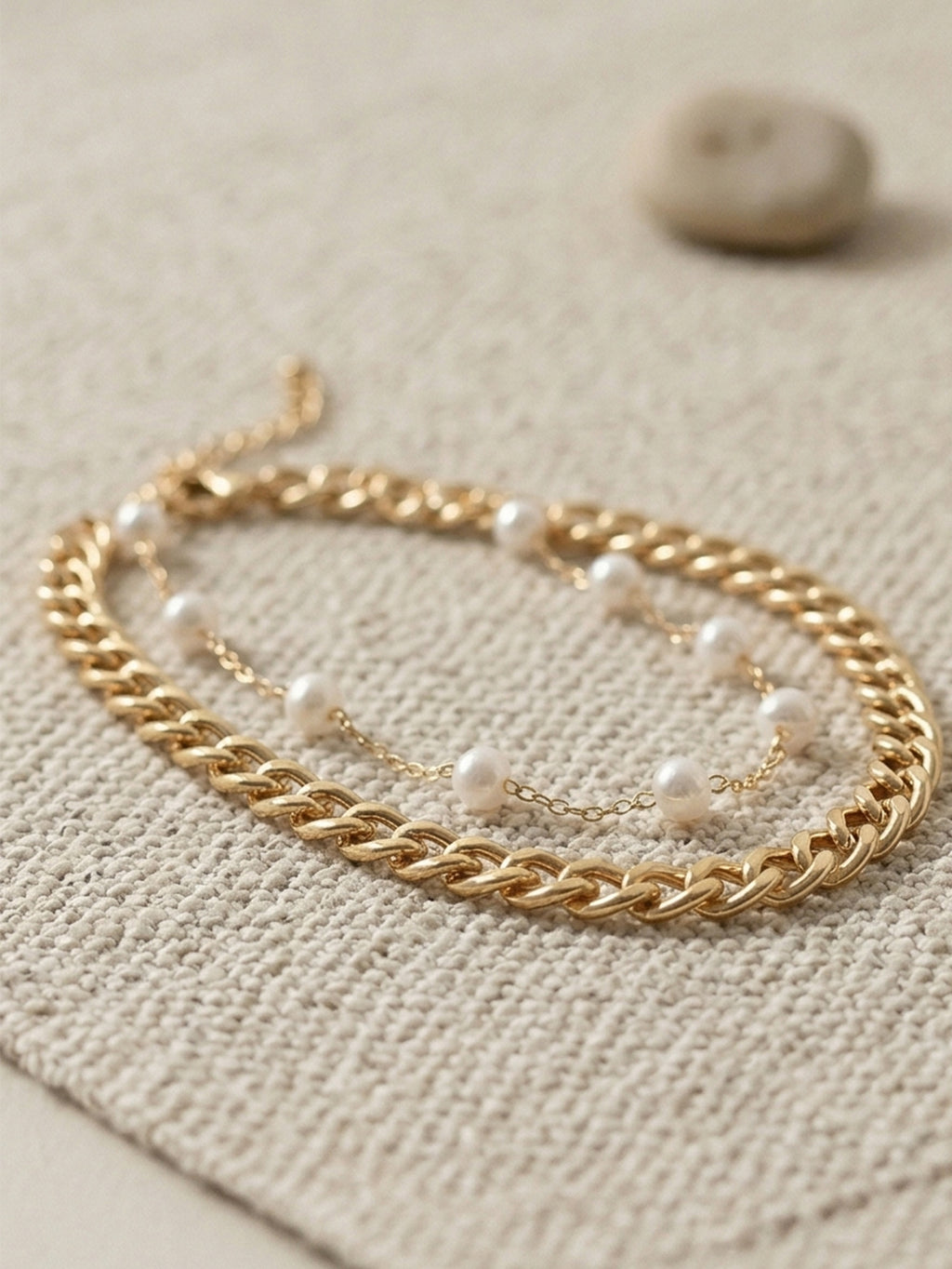 Pearl Double-Layer Chain Anklet with zinc alloy details | JL7429-01 | image 4