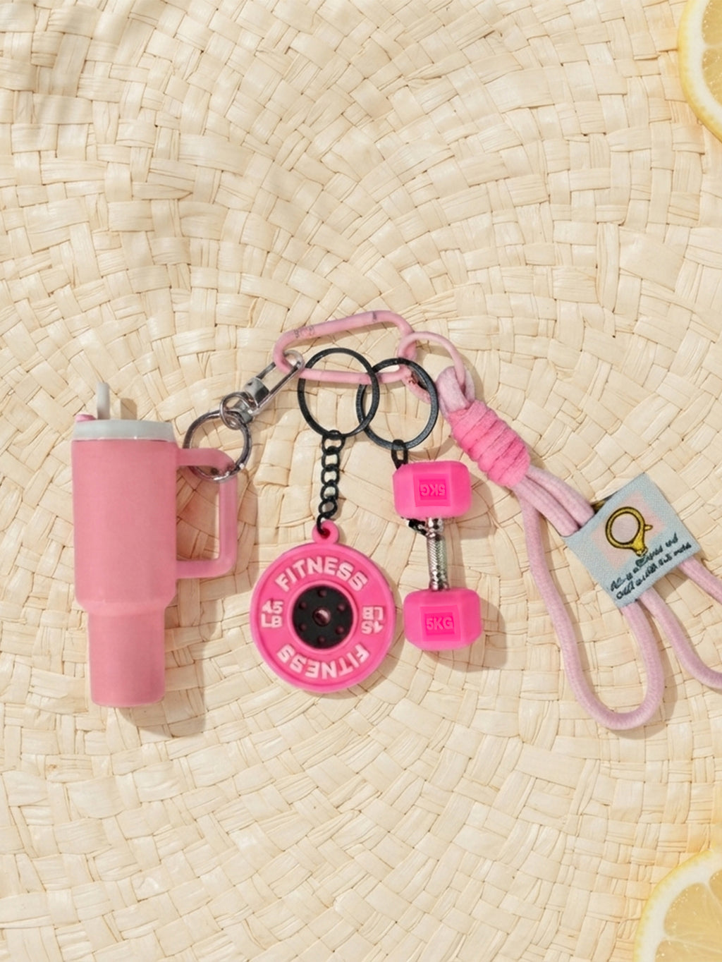 Pink bottle and dumbbell fitness keychain | KCA085-05 | image 4