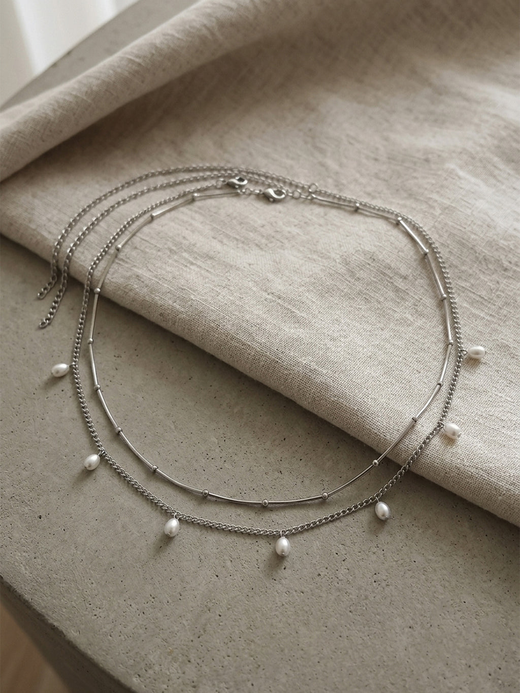 Silver-Tone Layered Pearl Waist Chain Set with iron-alloy details | BCN0807-02 | image 4