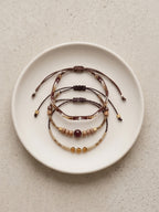 Brown braided three-piece bracelet set with adjustable pull cords | BRA516-01 | image 4