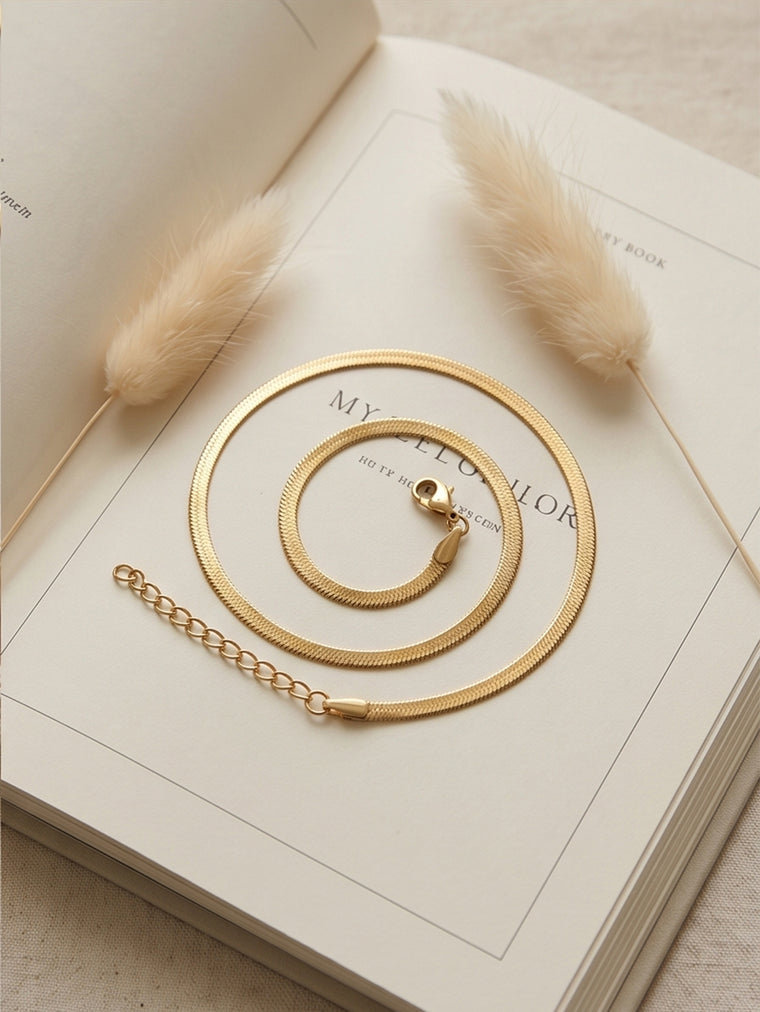 Gold-Tone Flat Snake Chain Necklace with iron hardware | NA893-01 | image 4