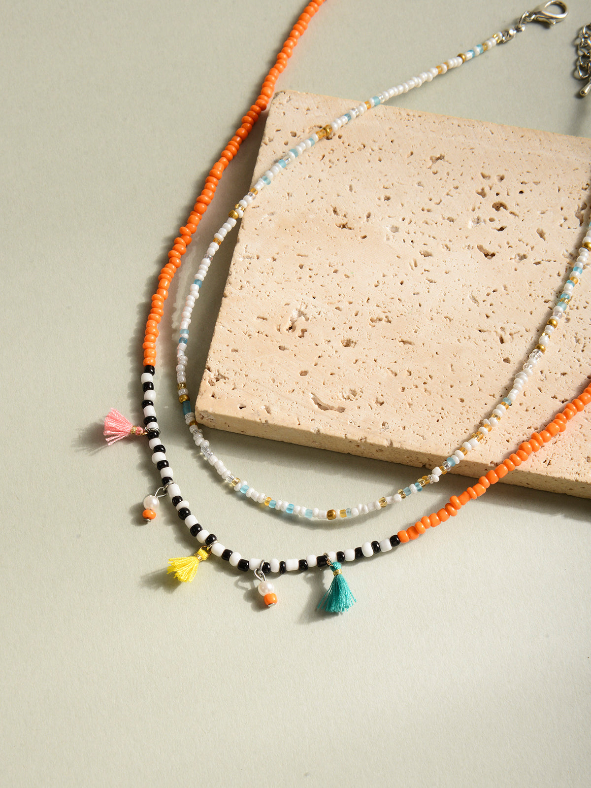 Colorful Bead Tassel Necklace Set with plastic components | NA570-01 | image 4