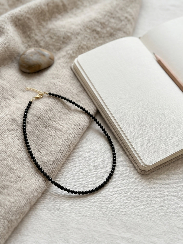 Black Crystal Beaded Necklace with faux crystal beads | NA934-01 | image 4