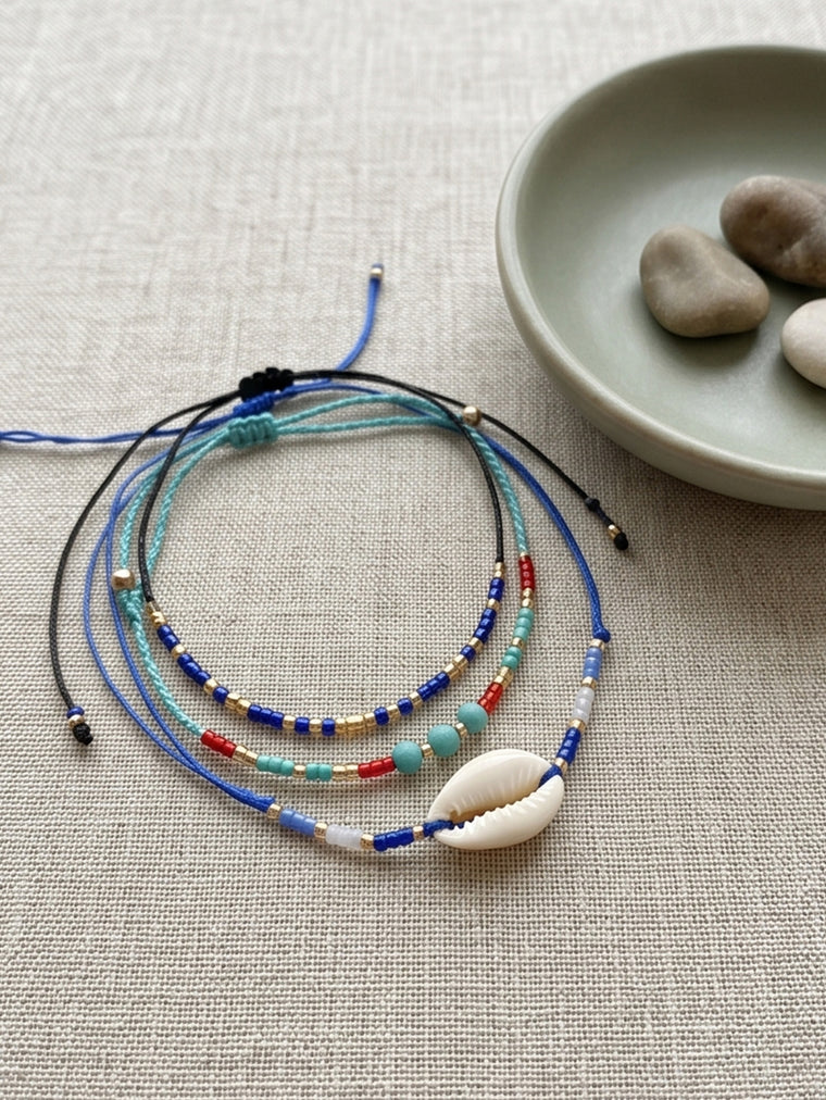 Blue braided three-piece bracelet set with adjustable pull cords | BRA581-01 | image 4