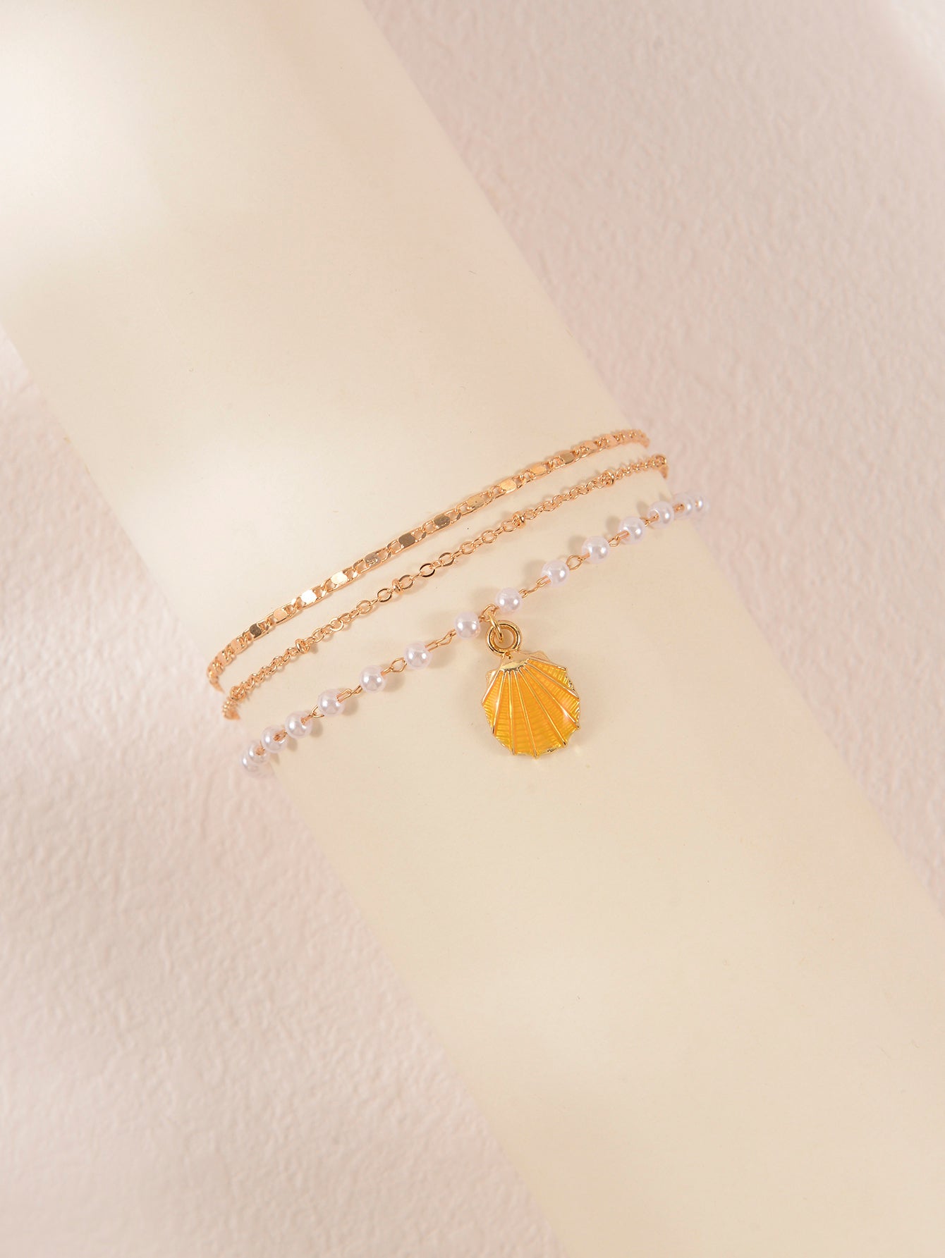 Yellow Shell Beaded Layered Anklet with zinc alloy details | JL7379-01 | image 4