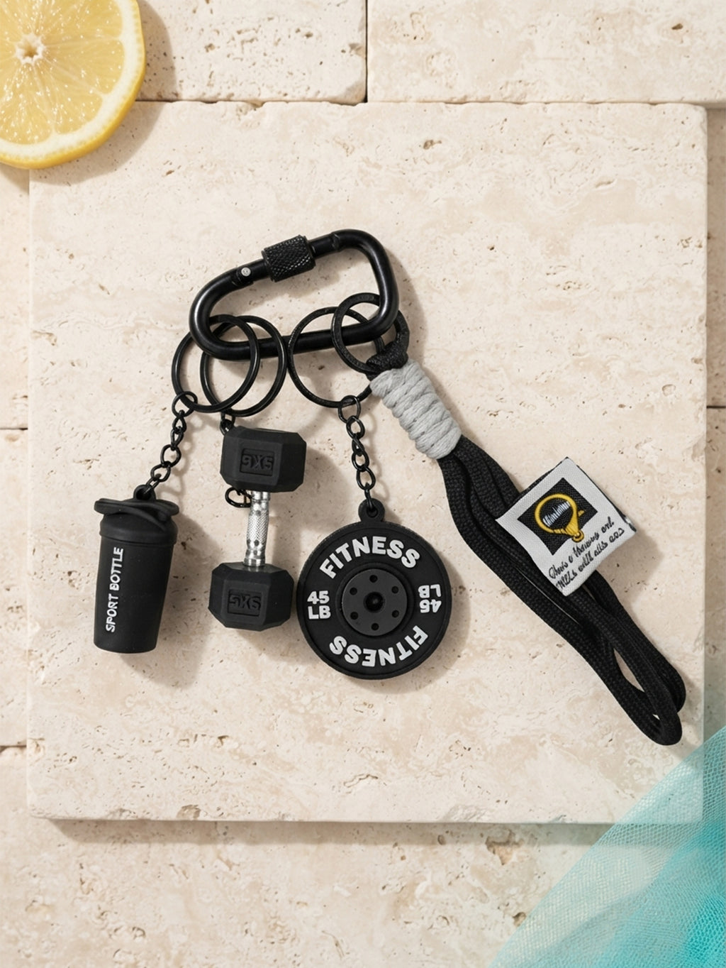 Black fitness keychain set with braided cord | KCA085-04 | image 4