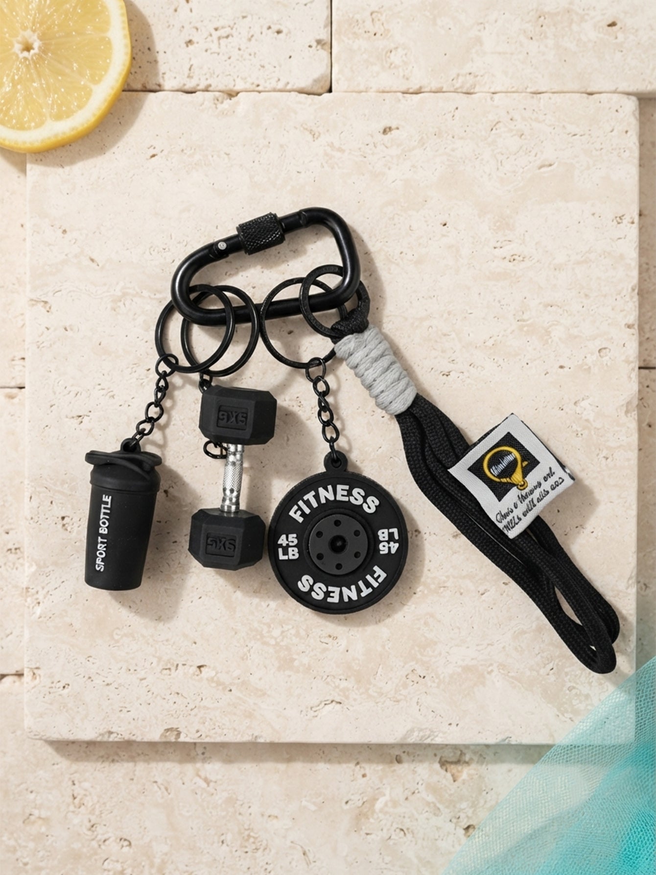 Black fitness keychain set with braided cord | KCA085-04 | image 4