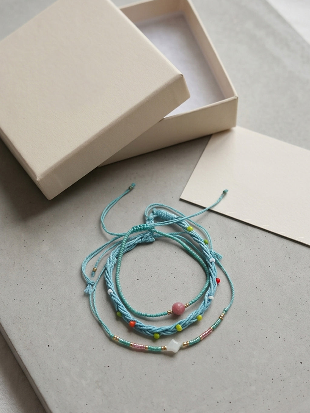 Blue braided three-piece bracelet set with adjustable pull cords | BRA582-01 | image 4