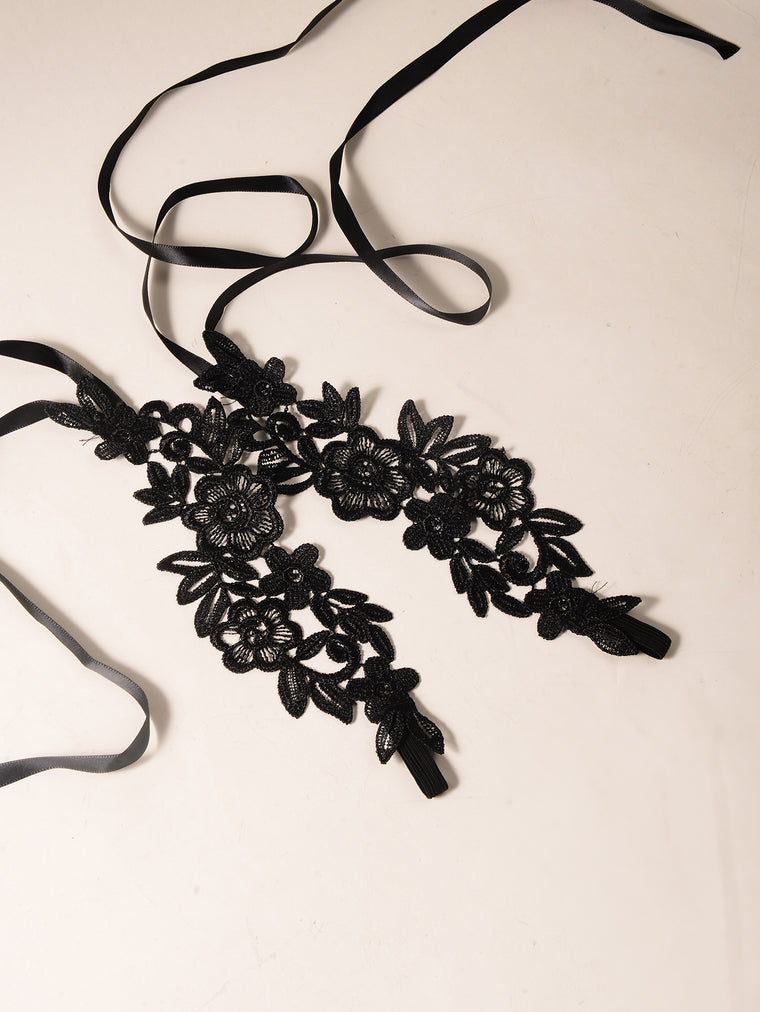 Black Lace Flower Anklet Set with polyester details | JL7413-01 | image 4