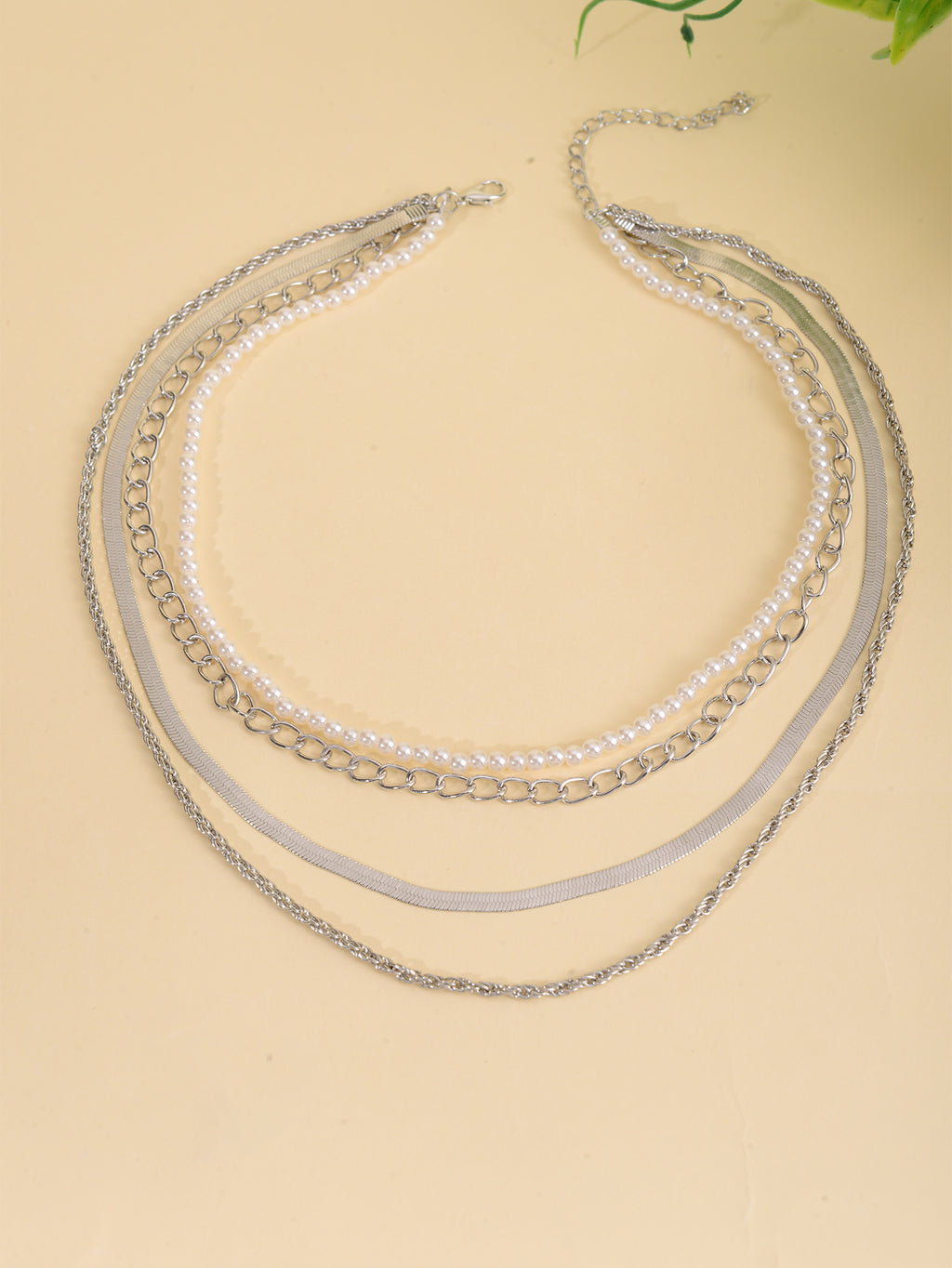 Four Layer Faux Pearl Chain Necklace with zinc-alloy hardware | NA490-01 | image 4