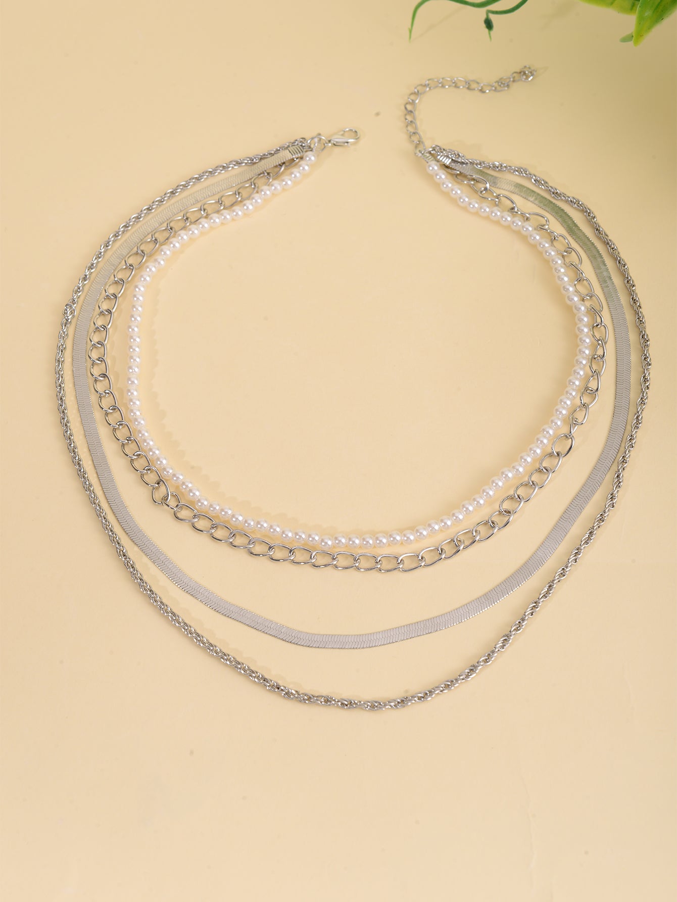 Four Layer Faux Pearl Chain Necklace with zinc-alloy hardware | NA490-01 | image 4