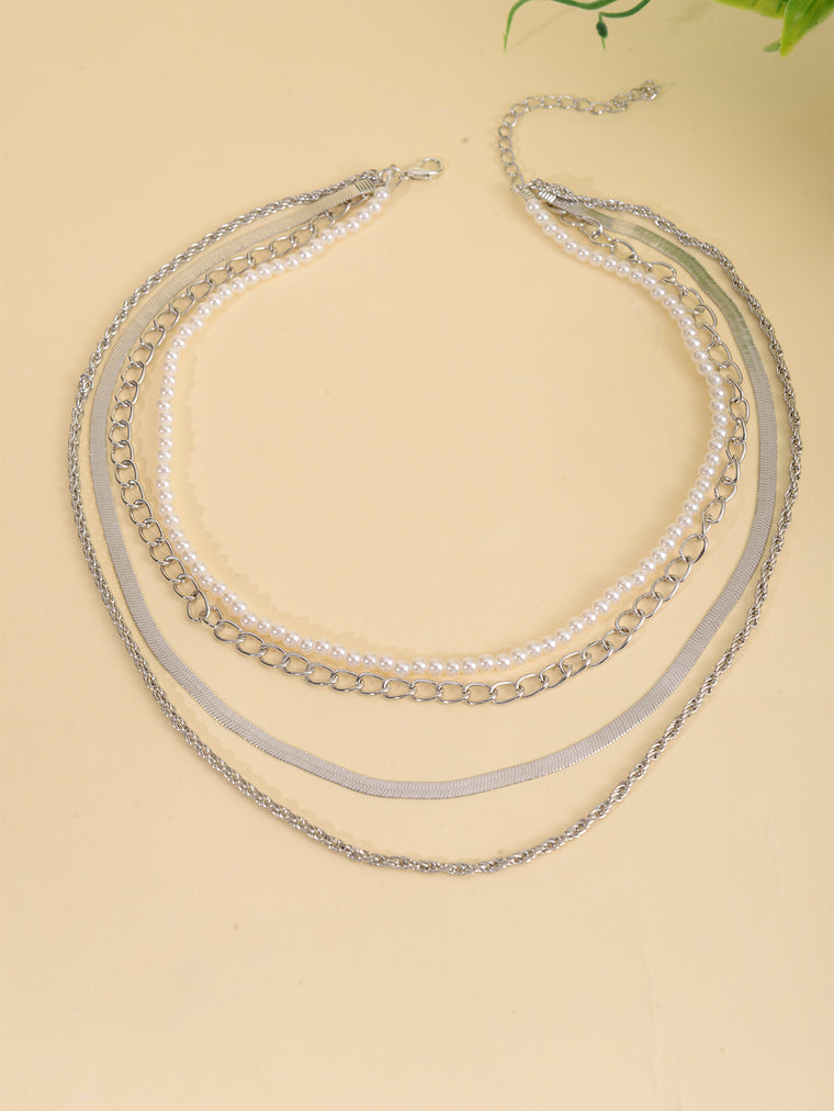 Four Layer Faux Pearl Chain Necklace with zinc-alloy hardware | NA490-01 | image 4