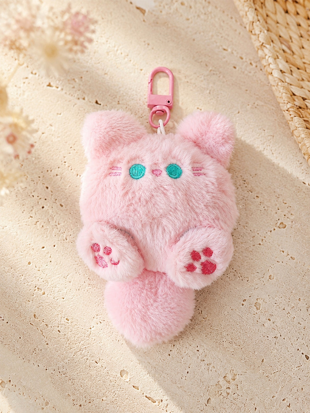 Pink plush cat keychain and backpack charm | KCA071-01 | image 4