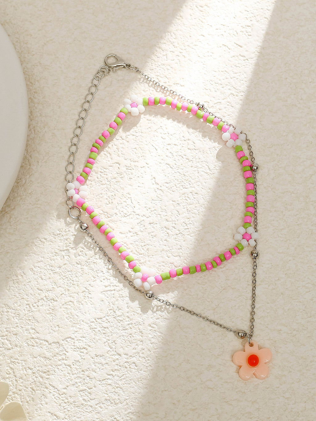 Pink Beaded Flower Anklet Set with plastic details | JL7253-01 | image 4