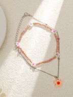 Pink Beaded Flower Anklet Set with plastic details | JL7253-01 | image 4