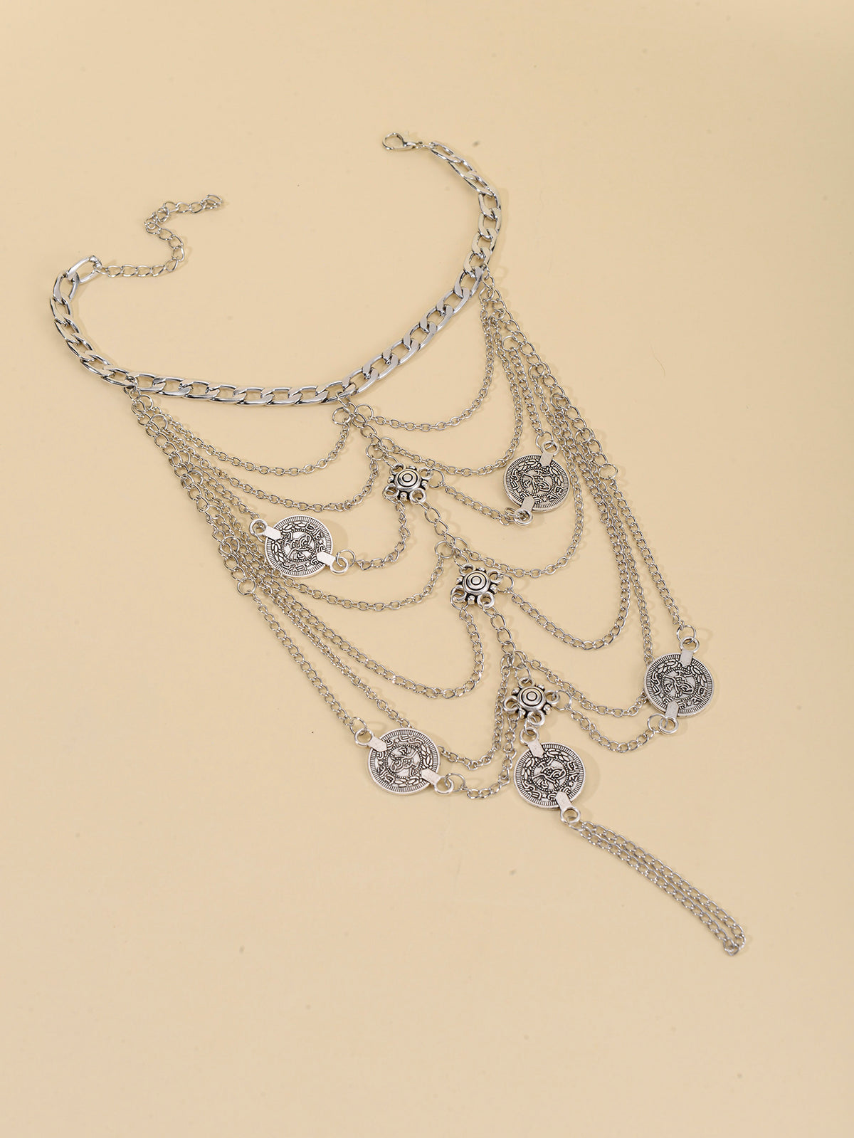 Silver-Tone Coin Layered Toe Anklet with zinc alloy details | JL7331-01 | image 4