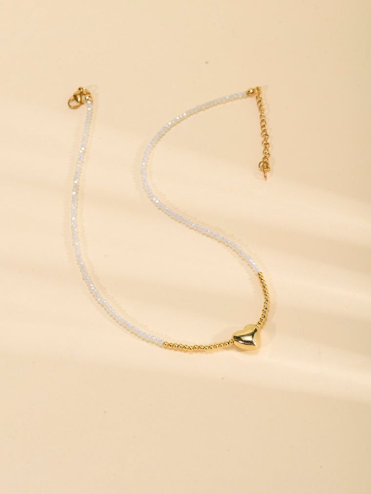 White Crystal Heart Necklace with zinc-alloy hardware | NA493-01 | image 4
