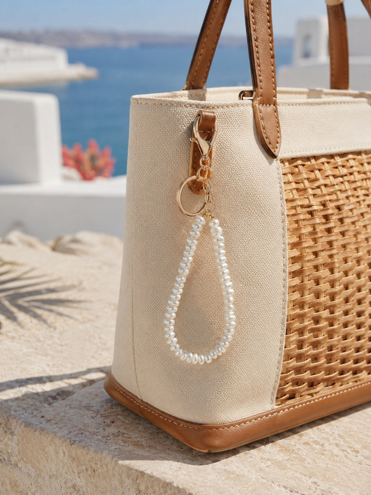 Irregular faux pearl keychain with beaded strand | KCA057-01 | image 4