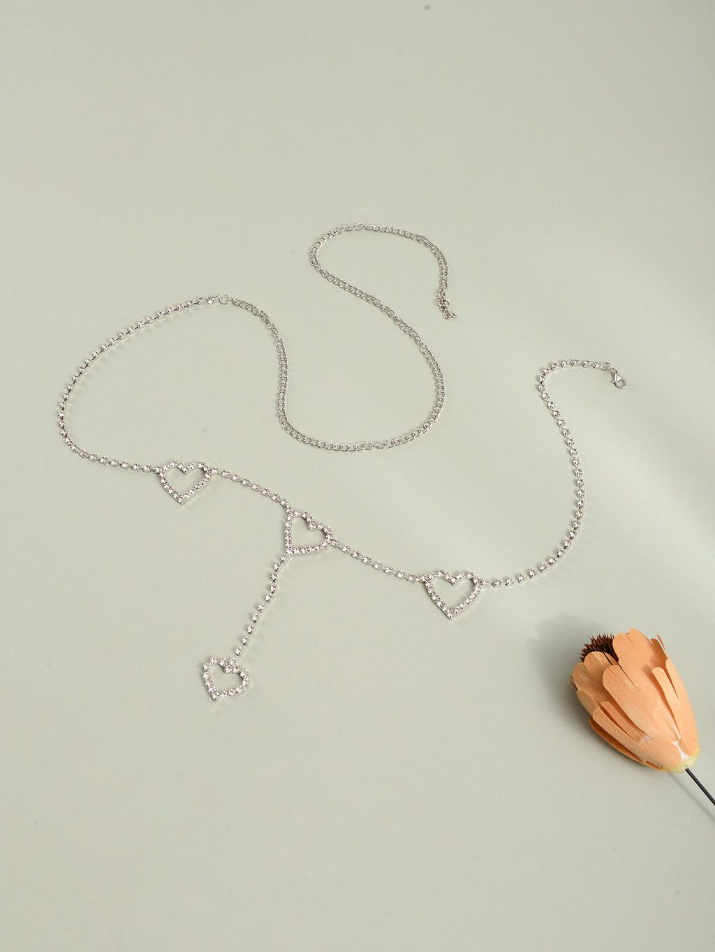 Silver-Tone Zircon Heart Waist Chain with synthetic zircon details | BCN0249-01 | image 4