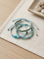 Teal braided three-piece bracelet set with adjustable pull cords | BRA513-01 | image 4