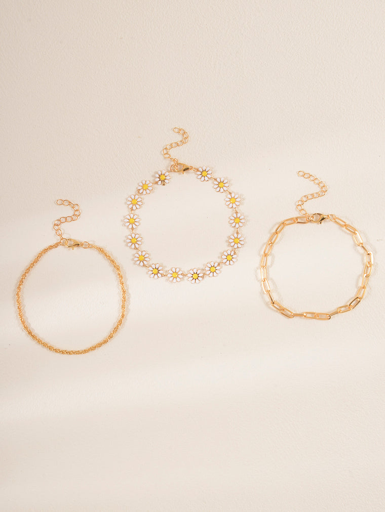 Gold-Tone Daisy Link Anklet Set with zinc alloy details | JL7368-01 | image 4