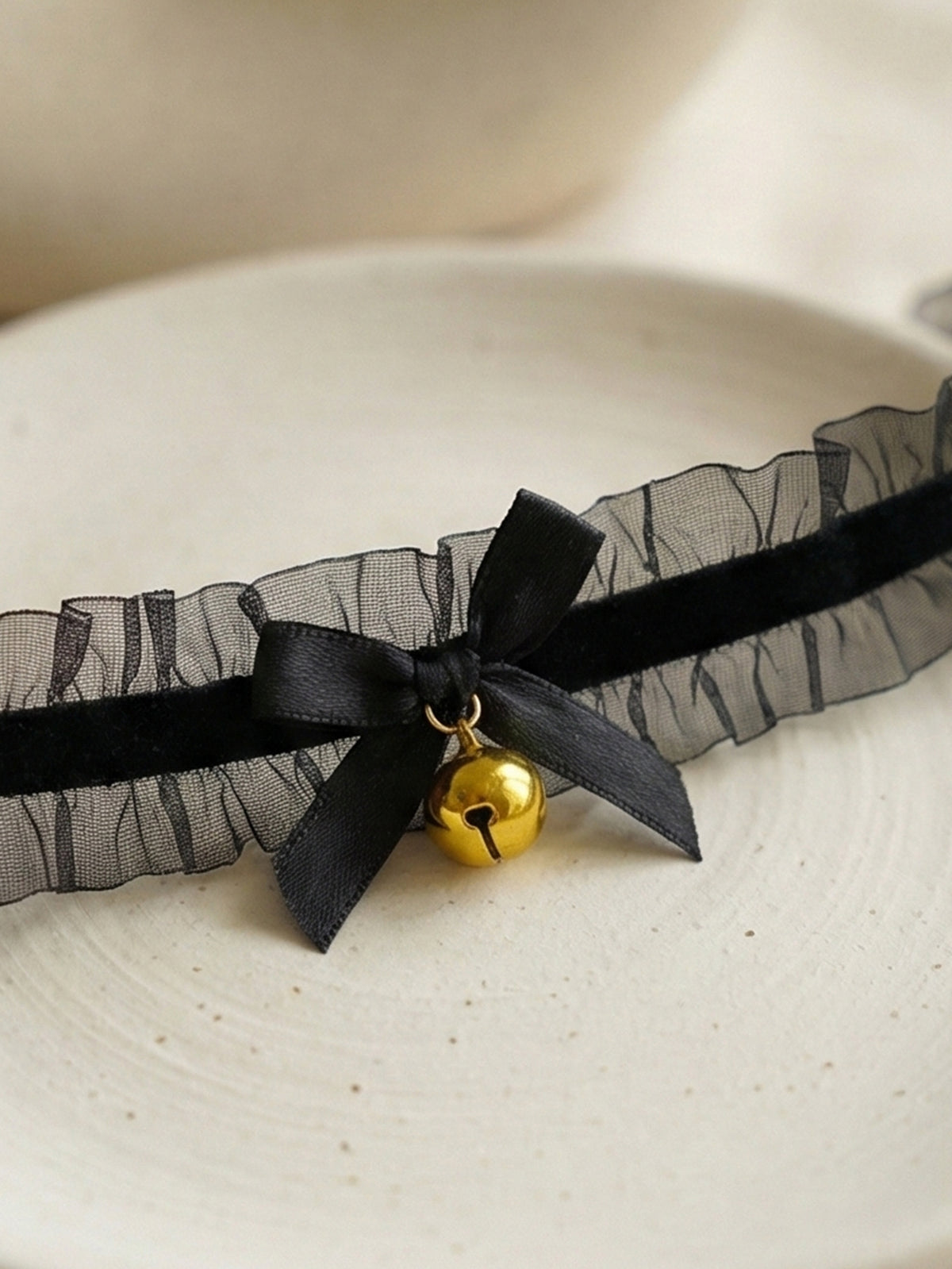 Black Lace Bow Bell Choker with polyester fabric | NA873-01 | image 4