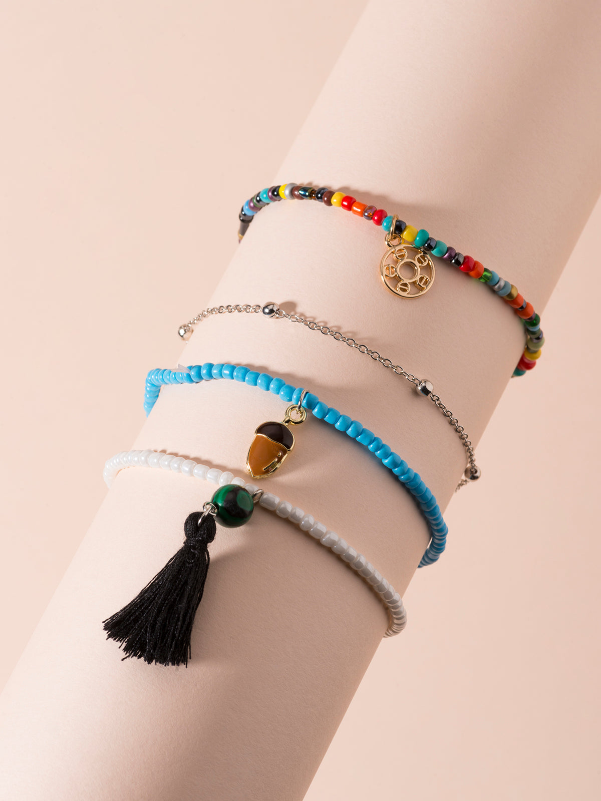 Beaded Tassel Anklet Set with plastic details | JL7216-01 | image 4