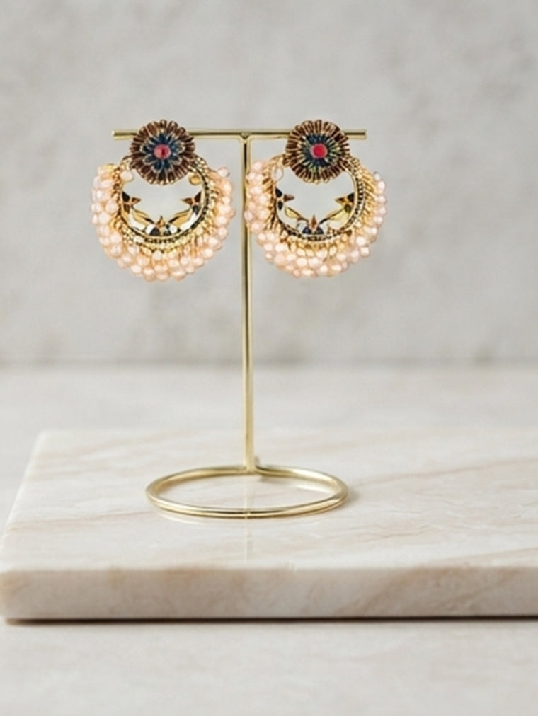 Geometric floral pearl statement earrings with vintage-inspired details | ERA621-01 | image 4