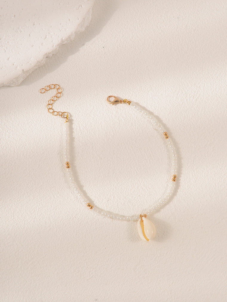 White Beaded Shell Anklet with plastic details | JL7359-01 | image 4