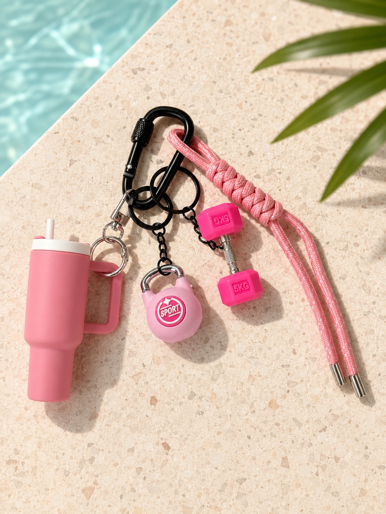 Pink fitness keychain set with braided cord | KCA085-01 | image 4