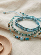Blue braided three-piece bracelet set with adjustable pull cords | BRA567-01 | image 4